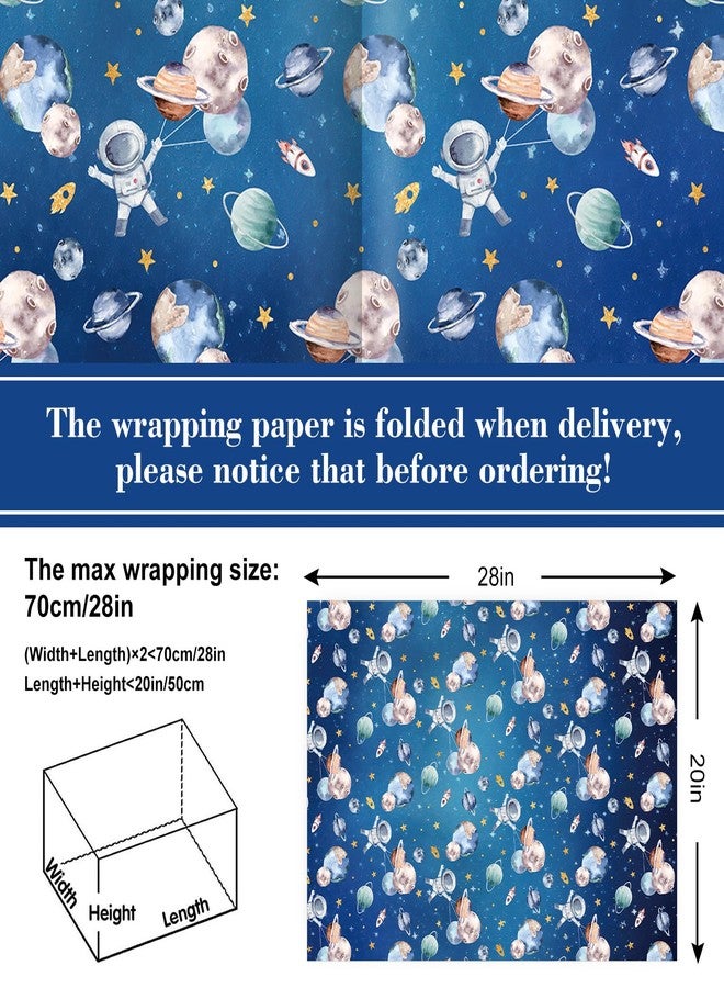 Whaline 6 Sheets Outer Space Wrapping Paper - Not Roll - Blue Astronaut Planet Gift Wrap Paper Folded Flat for Birthday Baby Shower DIY Crafts, 19.7 x 27.6 In - Image 2